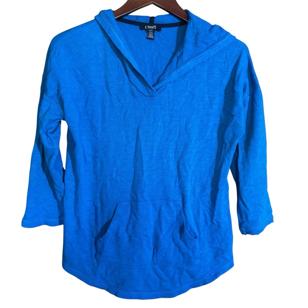 Chaps Women's Cotton Modal Blend Turquoise 3/4 Sleeve Hooded Top in Large